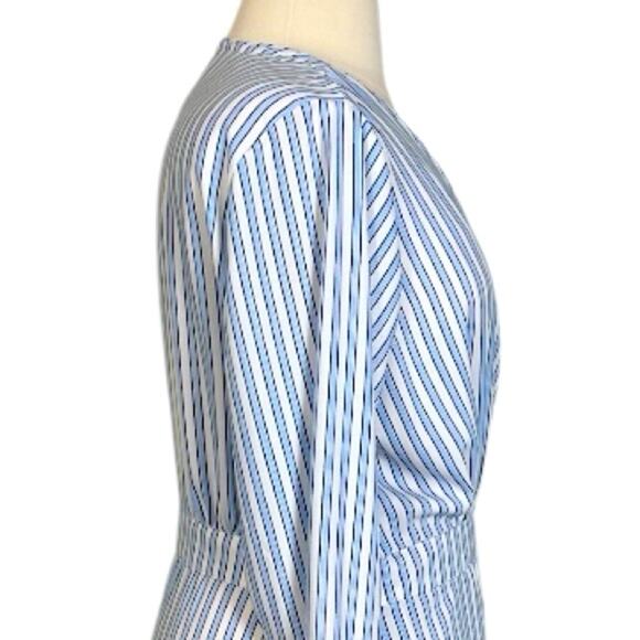 Time & Tru Wrap Dress Midi Long Sleeves Blue Cream Stripe Women’s Size XXL - 20 - Picture 9 of 12